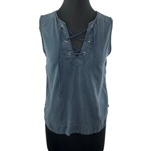 Cloth & Stone Blue Gray Tencel Lyocell Chambray Lace Up Neck Sleeveless Top S